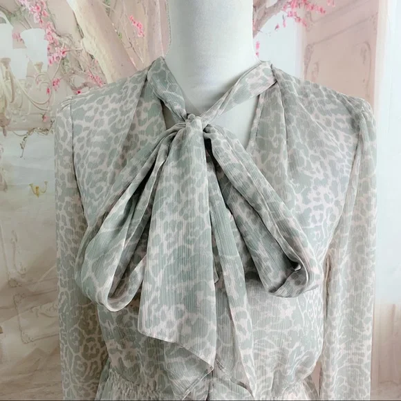 Marchesa Voyage Tie Leopard Animal Sheer Blouse - Picture 2 of 12